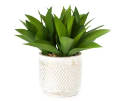 Artificial Succulent In White Diamond Cement Pot