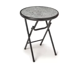 18" Gray Floral Tempered Glass Outdoor Folding Table