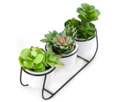 Artificial Succulents In White Pots & Metal Stand -Garden Oasis 810588973 A8 2