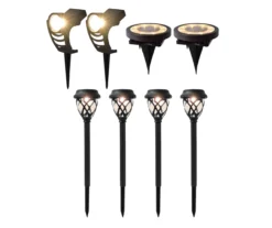 Yard Stake, Spotlight & Disc Light 8-Piece LED Solar Pathway Marker Set