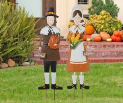 36" Pilgrim Man & Woman Metal Yard Stake Set -Garden Oasis 810596299 3