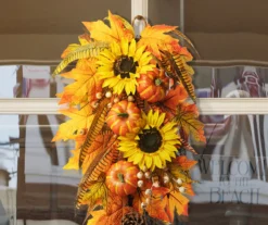 26" Sunflower, Pumpkin & Leaf Teardrop Wreath -Garden Oasis 810596394 3