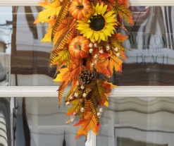 26" Sunflower, Pumpkin & Leaf Teardrop Wreath -Garden Oasis 810596394 4