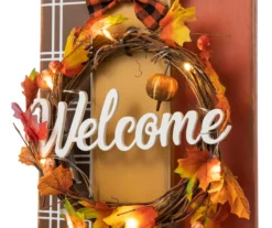 "Welcome" Scarecrow Family & Light-Up Wreath Decor -Garden Oasis 810596416 4