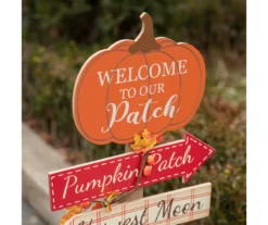 "Welcome To Our Patch" Pumpkin Directional Sign Decor -Garden Oasis 810596417 4