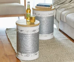 Galvanized Steel & White 2-Piece Metal Storage Stool Set -Garden Oasis 810596862 3