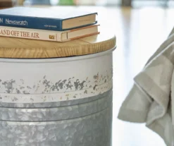 Galvanized Steel & White 2-Piece Metal Storage Stool Set -Garden Oasis 810596862 4