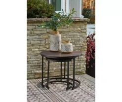 Ayla Wood Look 2-Piece Nesting Patio End Table Set -Garden Oasis 810599453 3