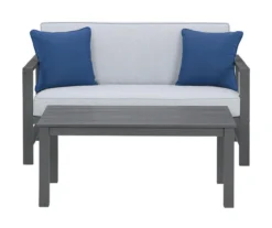 Fynnegan Gray Wood Cushioned Patio Loveseat & Coffee Table Set