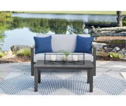 Fynnegan Gray Wood Cushioned Patio Loveseat & Coffee Table Set -Garden Oasis 810599482 3