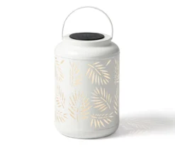 White Leaf Cut-Out Metal LED Solar Lantern