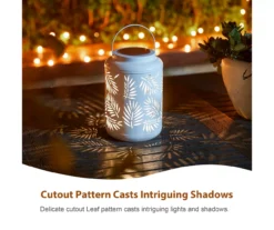 White Leaf Cut-Out Metal LED Solar Lantern -Garden Oasis 810607496 A0 6