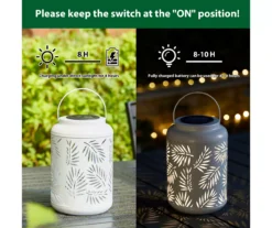 White Leaf Cut-Out Metal LED Solar Lantern -Garden Oasis 810607496 A0 7
