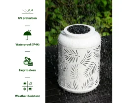 White Leaf Cut-Out Metal LED Solar Lantern -Garden Oasis 810607496 A0 8