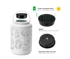 White Leaf Cut-Out Metal LED Solar Lantern -Garden Oasis 810607496 A0 9