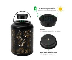 Black Leaf Cut-Out Metal LED Solar Lantern -Garden Oasis 810607498 A0 10