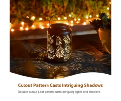 Black Leaf Cut-Out Metal LED Solar Lantern -Garden Oasis 810607498 A0 7