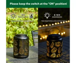 Black Leaf Cut-Out Metal LED Solar Lantern -Garden Oasis 810607498 A0 8