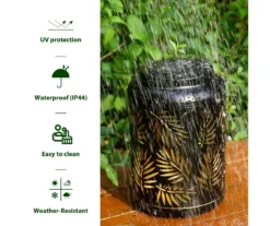 Black Leaf Cut-Out Metal LED Solar Lantern -Garden Oasis 810607498 A0 9