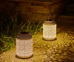 White Flower Cut-Out Metal LED Solar Lanterns, 2-Pack -Garden Oasis 810607499 A0 2