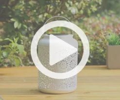 White Flower Cut-Out Metal LED Solar Lanterns, 2-Pack -Garden Oasis 810607499 V0