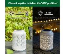 White Flower Cut-Out Metal LED Solar Lantern -Garden Oasis 810607500 A0 6