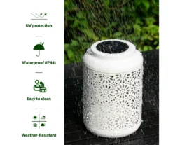 White Flower Cut-Out Metal LED Solar Lantern -Garden Oasis 810607500 A0 7