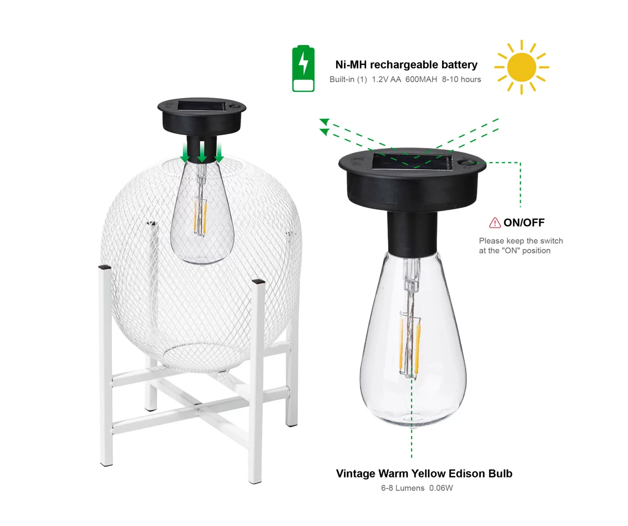 11.5" White Mesh Metal LED Solar Lanterns, 2-Pack 12 11.5" White Mesh Metal LED Solar Lanterns, 2-Pack - Image 10