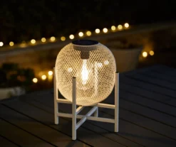 11.5" White Mesh Metal LED Solar Lantern -Garden Oasis 810607502 A0 3