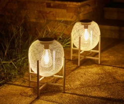 11.5" White Mesh Metal LED Solar Lantern -Garden Oasis 810607502 A0 4