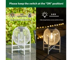 11.5" White Mesh Metal LED Solar Lantern -Garden Oasis 810607502 A0 7