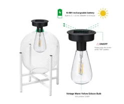 11.5" White Mesh Metal LED Solar Lantern -Garden Oasis 810607502 A0 9