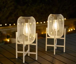 14.2" White Mesh Metal LED Solar Lanterns, 2-Pack -Garden Oasis 810607503 A0 3