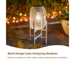 14.2" White Mesh Metal LED Solar Lantern -Garden Oasis 810607504 A0 6