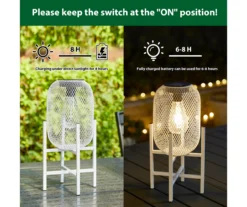 14.2" White Mesh Metal LED Solar Lantern -Garden Oasis 810607504 A0 7