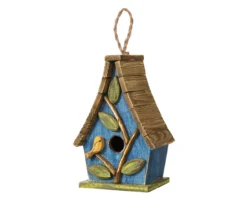 Blue Bird & Leaves Wood Birdhouse