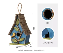 Blue Bird & Leaves Wood Birdhouse -Garden Oasis 810607521 A0 6