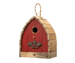 Red Wash Panel Wood & Metal Birdhouse