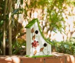White & Green Floral 2-Opening Wood & Metal Birdhouse -Garden Oasis 810607527 A0 3