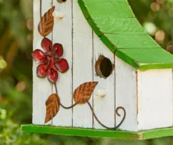 White & Green Floral 2-Opening Wood & Metal Birdhouse -Garden Oasis 810607527 A0 4