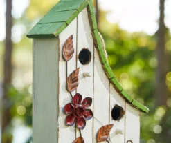 White & Green Floral 2-Opening Wood & Metal Birdhouse -Garden Oasis 810607527 A0 5