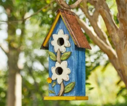Blue & White Flower 2-Opening Wood Birdhouse -Garden Oasis 810607529 A0 3
