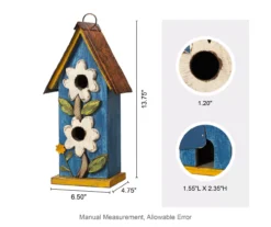 Blue & White Flower 2-Opening Wood Birdhouse -Garden Oasis 810607529 A0 6