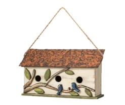 White Bird & Leaves 3-Opening Wood & Metal Birdhouse