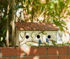 White Bird & Leaves 3-Opening Wood & Metal Birdhouse -Garden Oasis 810607530 A0 3