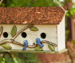 White Bird & Leaves 3-Opening Wood & Metal Birdhouse -Garden Oasis 810607530 A0 4