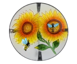 19" Sunflower & Bee Glass Garden Table -Garden Oasis 810612978 A0 3