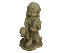 12" Kneeling Girl & Frog Solar Statue