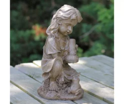 12" Kneeling Girl & Frog Solar Statue -Garden Oasis 810616807 A0 3
