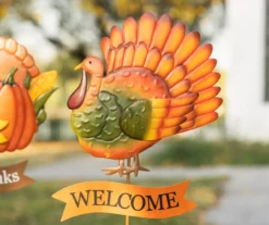 "Welcome" Turkey & "Give Thanks" Cornucopia 2-Piece Yard Stake Set -Garden Oasis 810671259 A0 4
